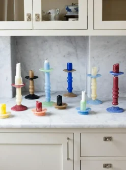 Lara Candlestick 32 cm, Blue / Minty Green