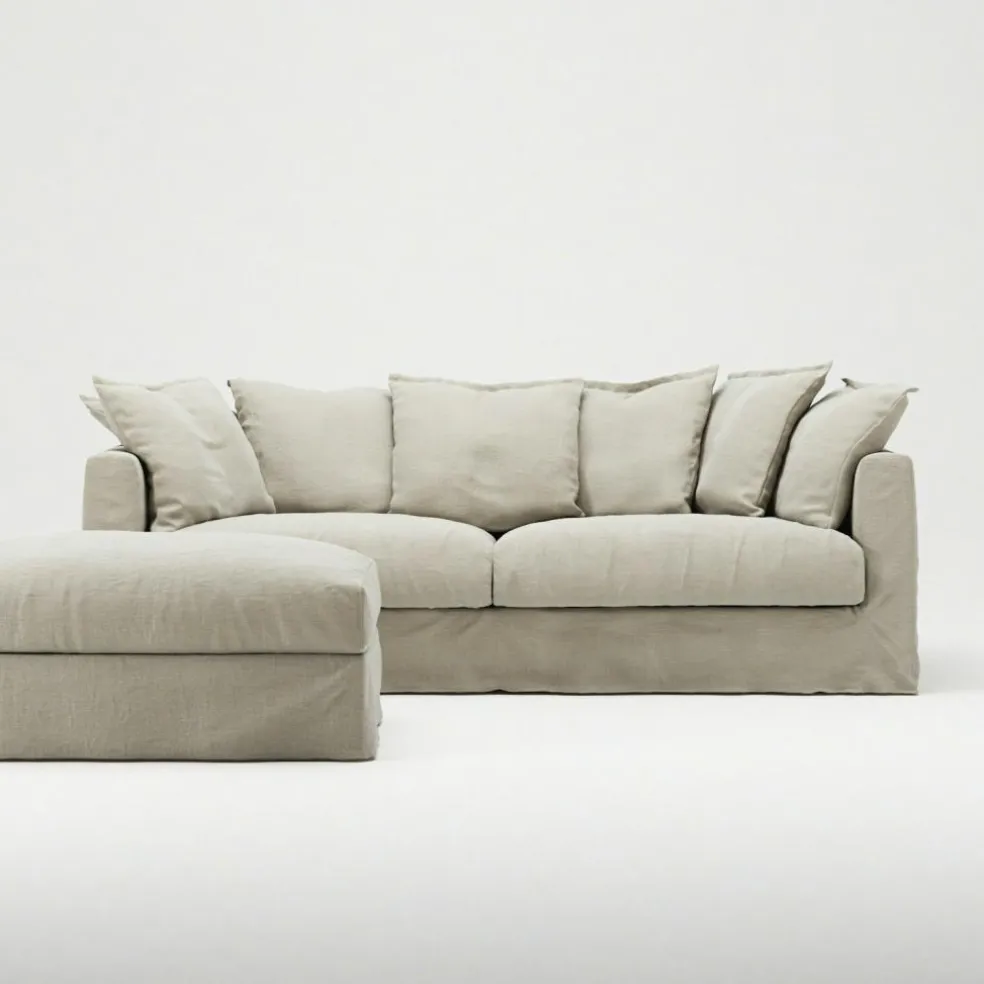 Le Grand Air Footstool Linen, Misty Grey