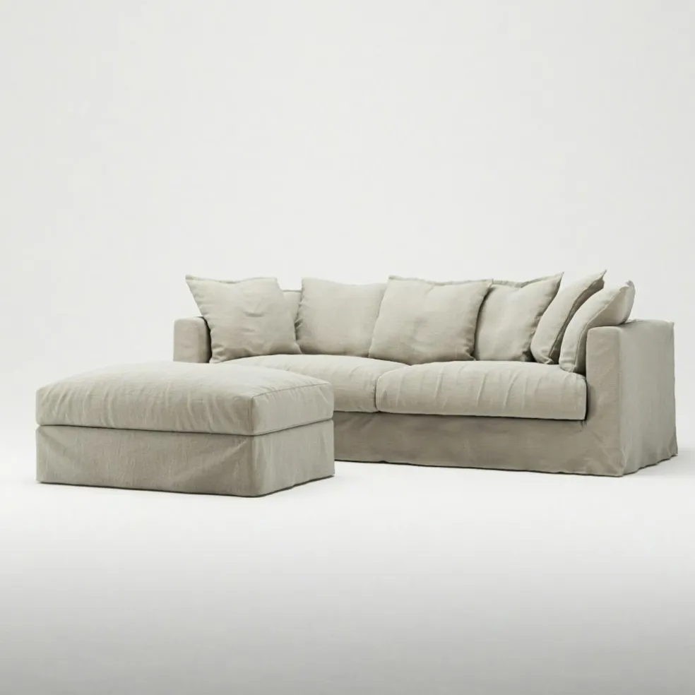 Le Grand Air Footstool Linen, Misty Grey