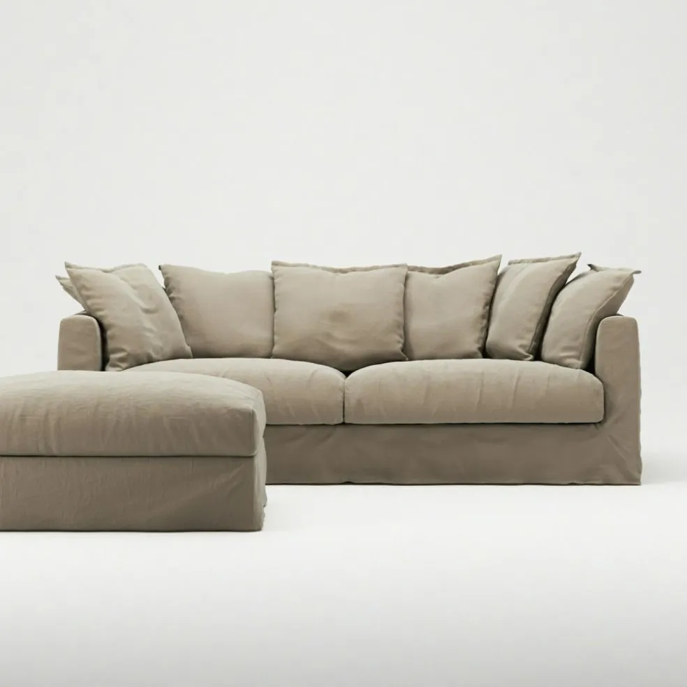 Le Grand Air Footstool Linen, Misty Grey