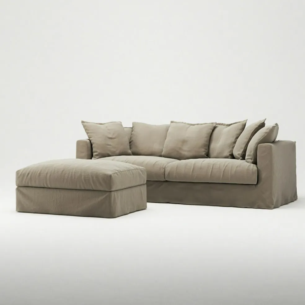 Le Grand Air Footstool Linen, Misty Grey