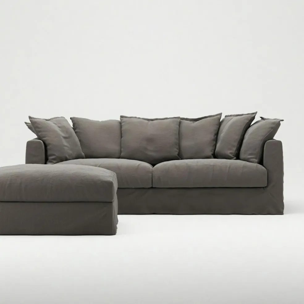 Le Grand Air Footstool Linen, Misty Grey