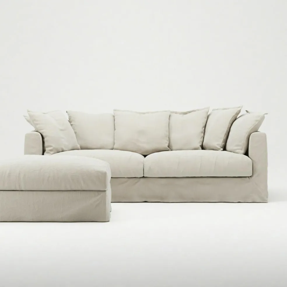 Le Grand Air Footstool Linen, Misty Grey