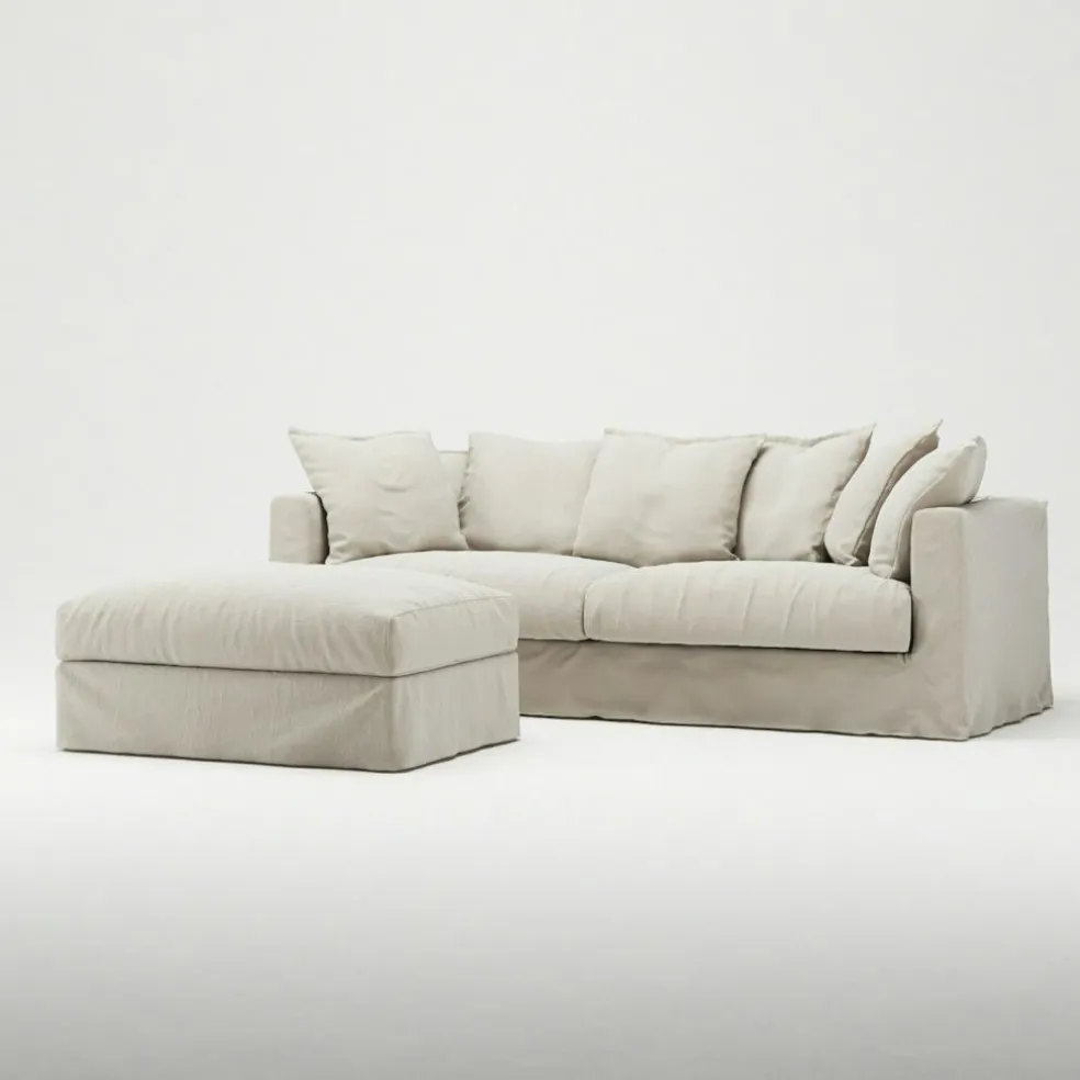 Le Grand Air Footstool Linen, Misty Grey