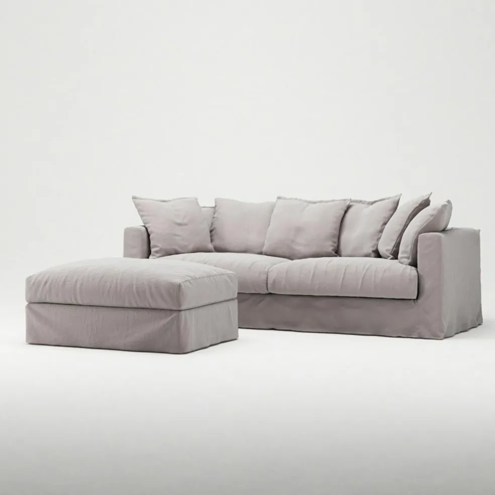 Le Grand Air Footstool Linen, Misty Grey