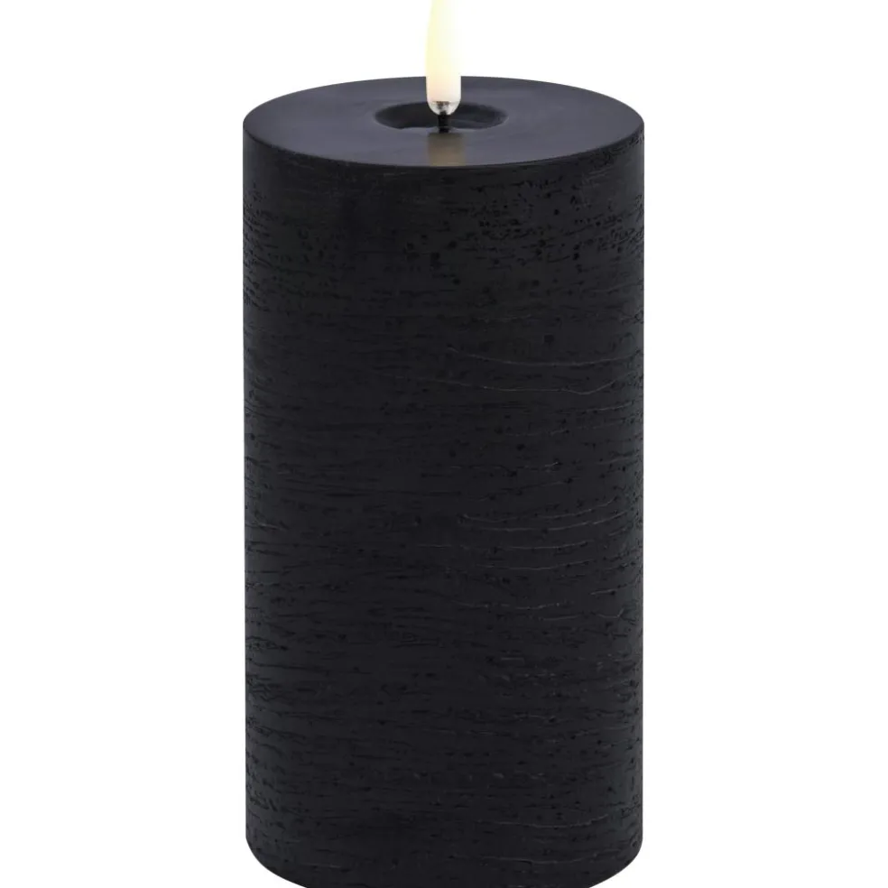 LED Pillar Candle Melted 7,8x10,1 cm, Forest Black