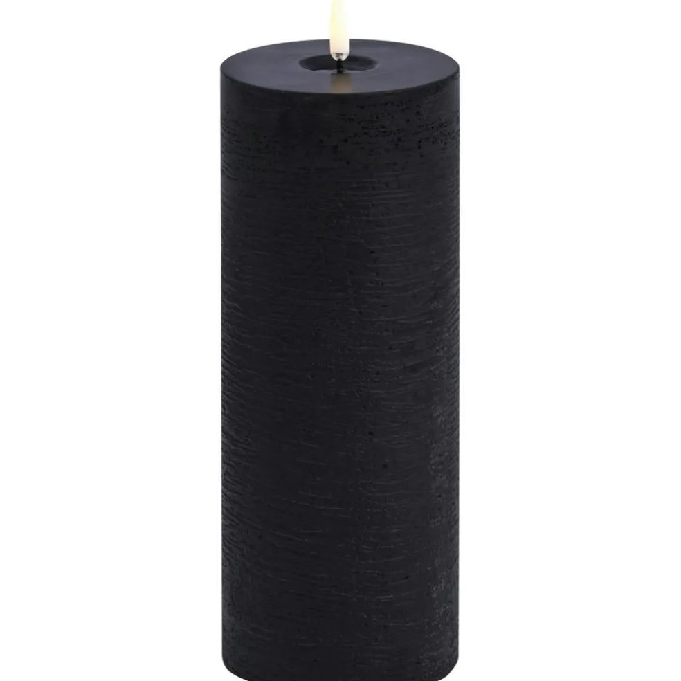 LED Pillar Candle Melted 7,8x10,1 cm, Forest Black