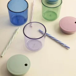 Lid With Straw For Kids Coloured Eco Drinking Glass, Purple