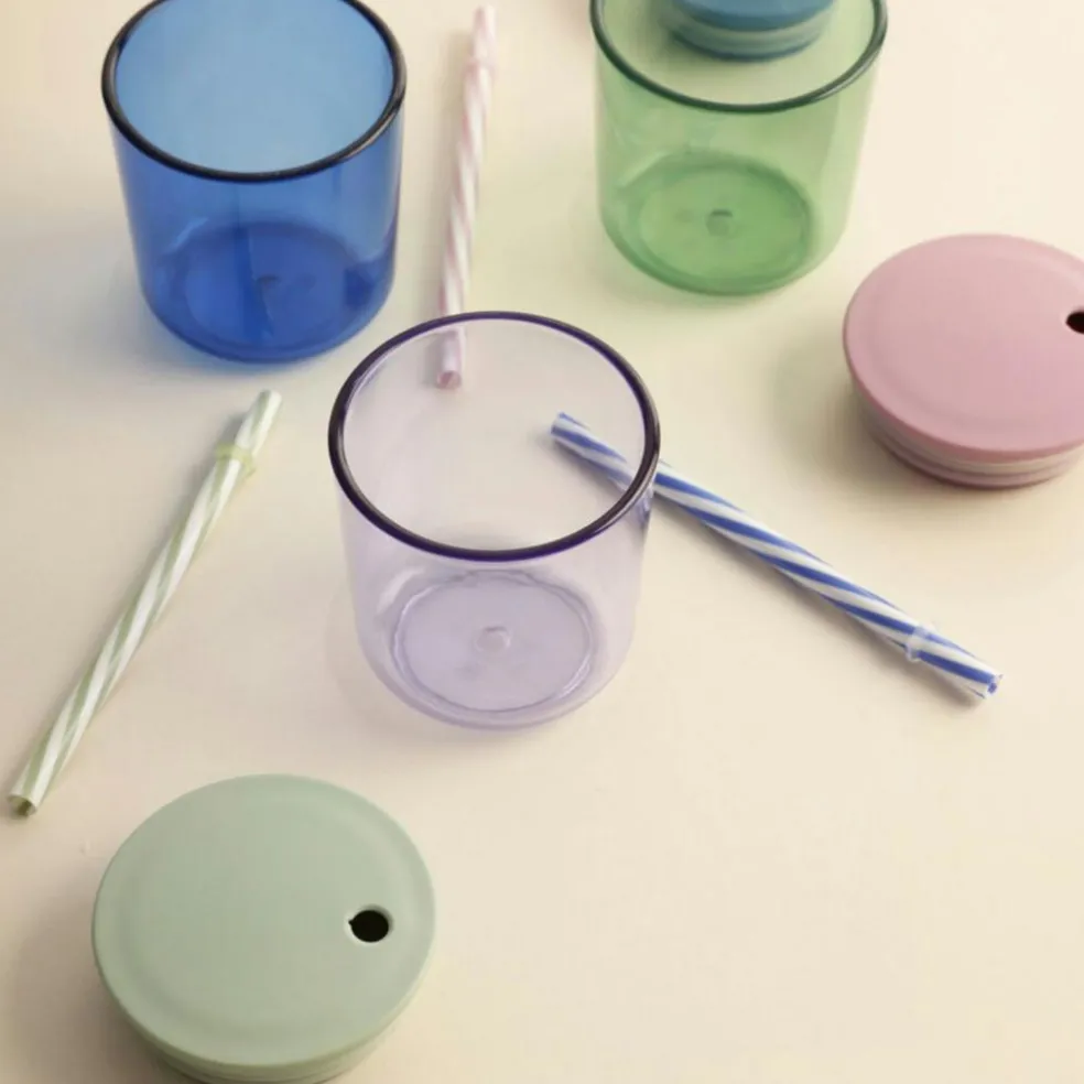 Lid With Straw For Kids Coloured Eco Drinking Glass, Purple