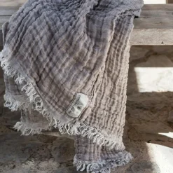 Linen Throw 130x170 cm, Off-white / Desert Beige