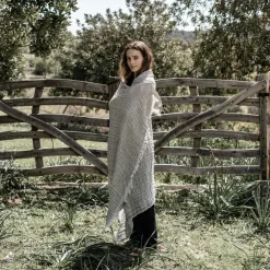 Linen Throw 130x170 cm, Off-white / Desert Beige