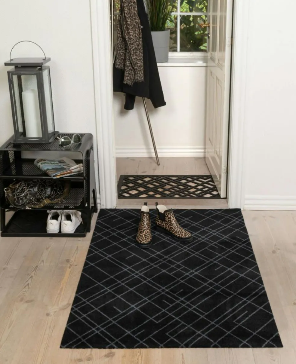 Lines Door Mat Black / Grey, 130x90 cm