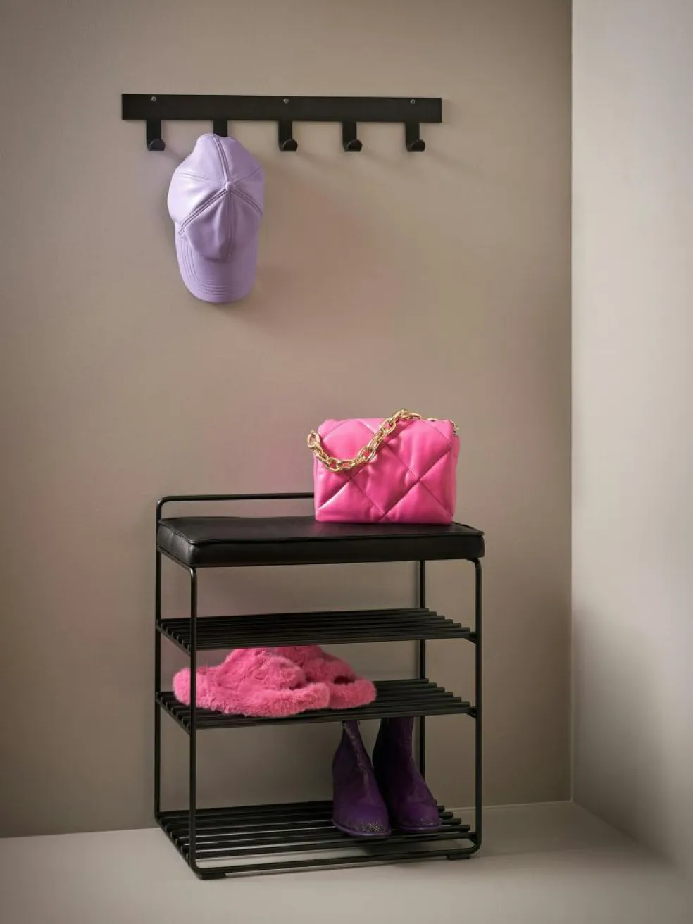 Lower East Shoe Rack, White / Cognac