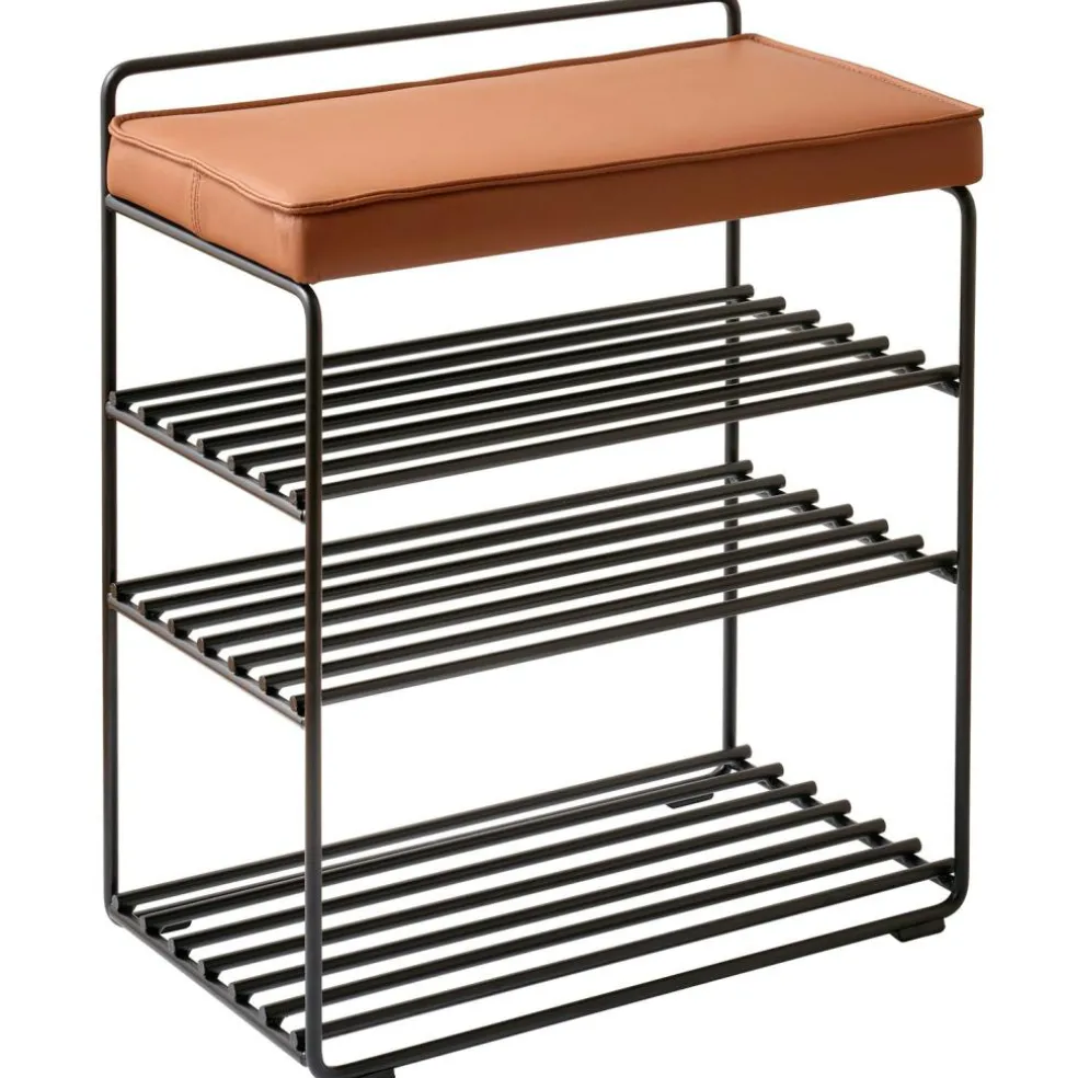 Lower East Shoe Rack, White / Cognac