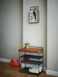 Lower East Shoe Rack, White / Cognac