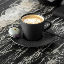 Manufacture Rock Coffee Cup With Saucer, Black