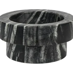 MARBLE Candle Holder Low, Black/Grey