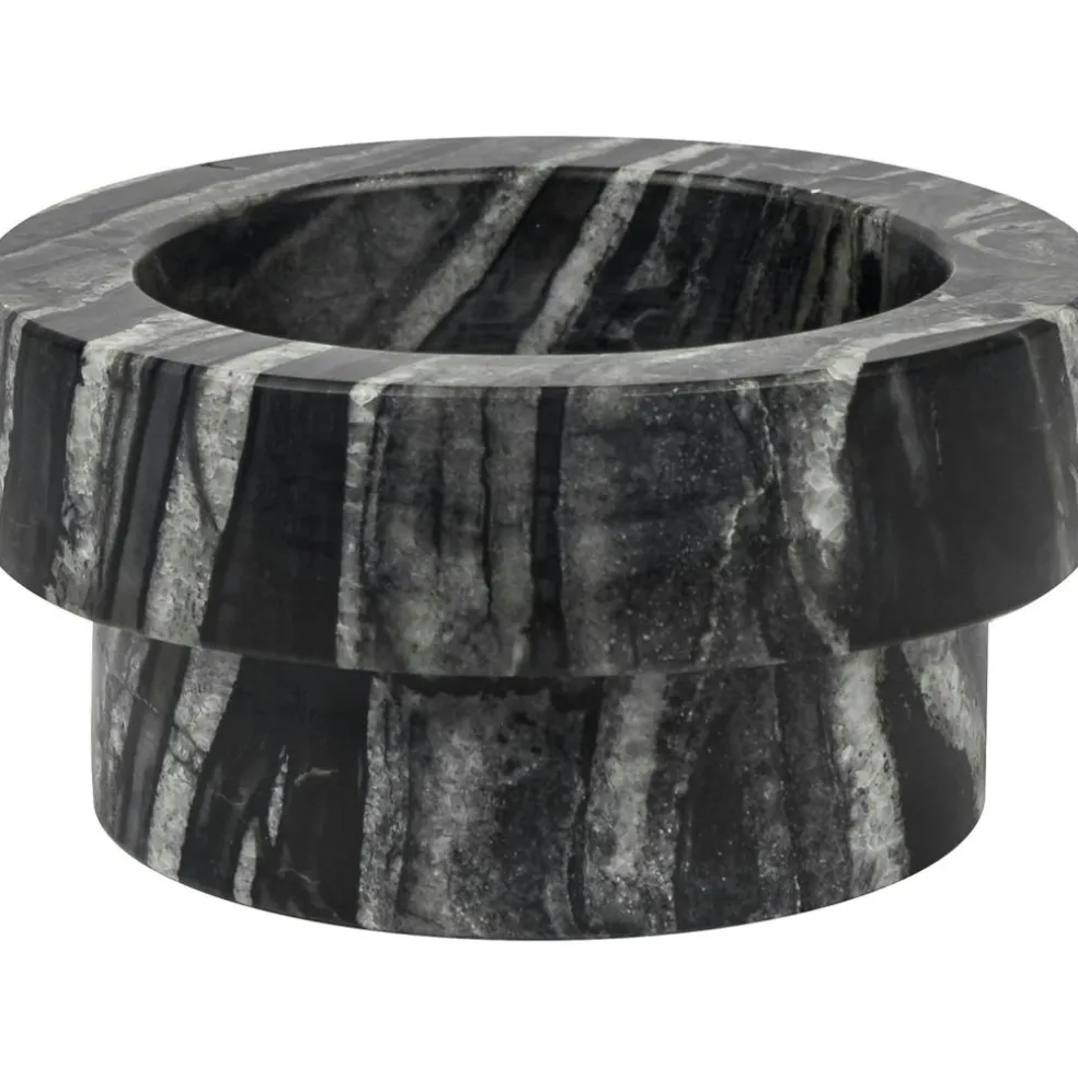 MARBLE Candle Holder Low, Black/Grey