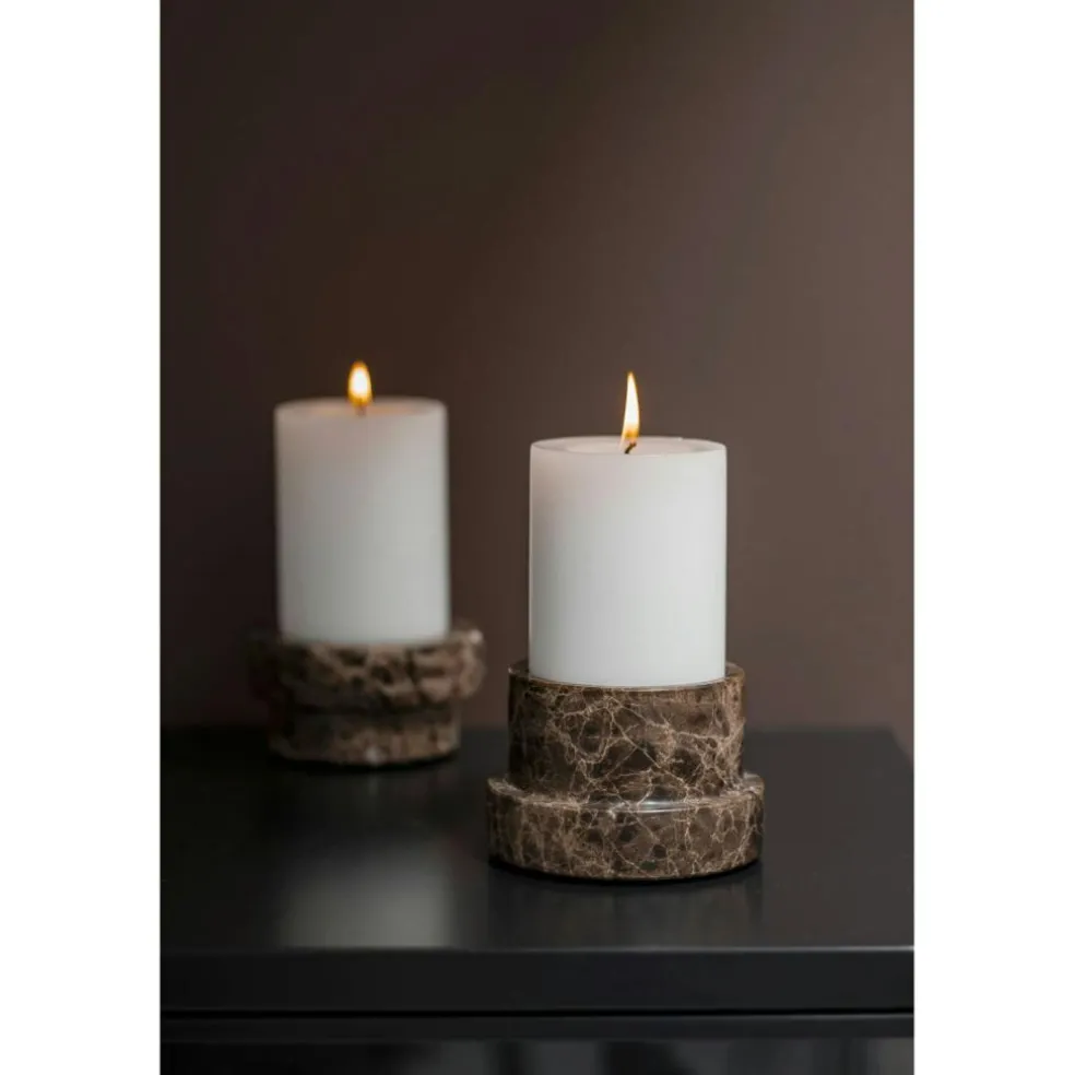 MARBLE Candle Holder Low, Black/Grey