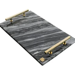 Marble Tray With Handles 40,5x25,5 cm, Grey / Brass