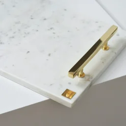 Marbletray with Handles, White / Brass