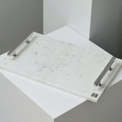Marbletray with Handles, White / Brass
