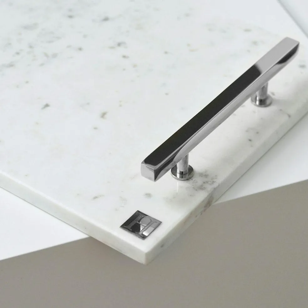 Marbletray with Handles, White / Brass