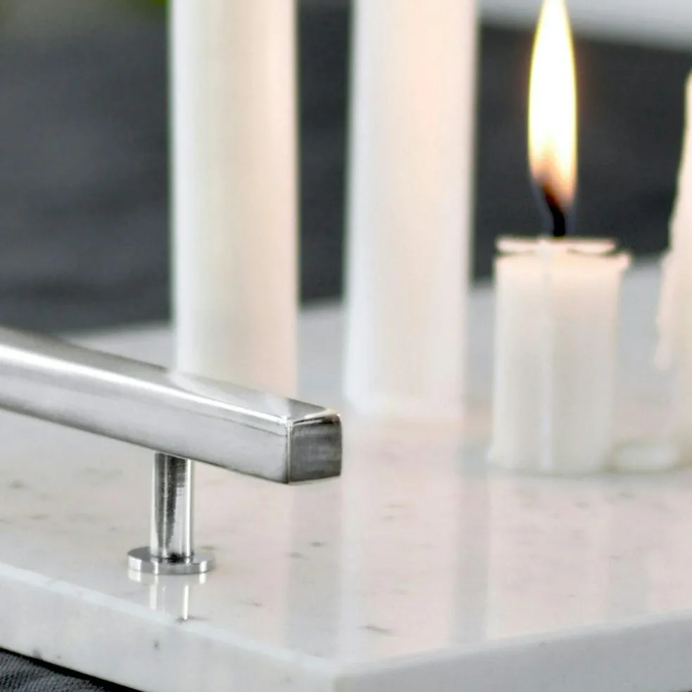 Marbletray with Handles, White / Brass