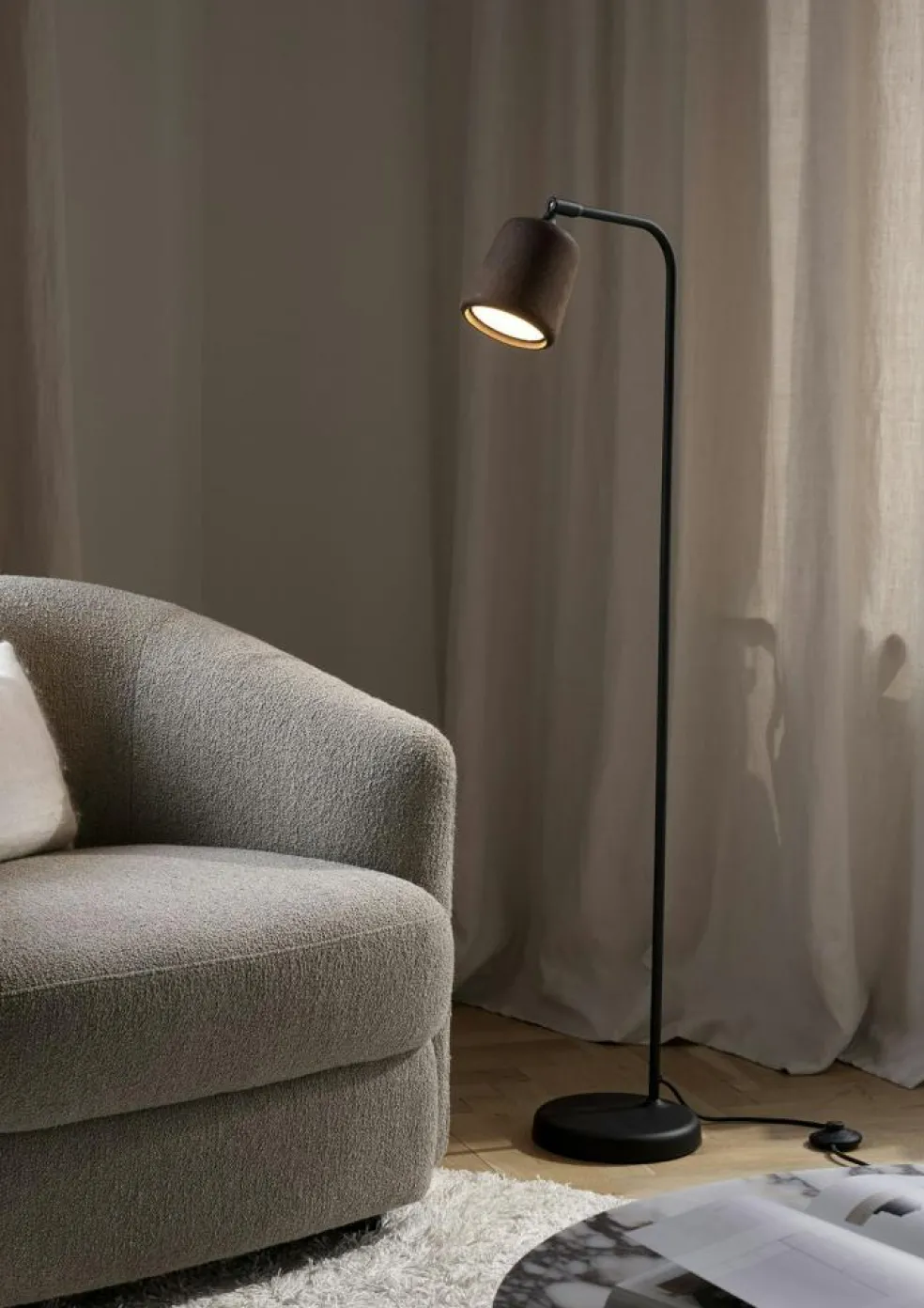 Material Floor Lamp, White Opal Glass