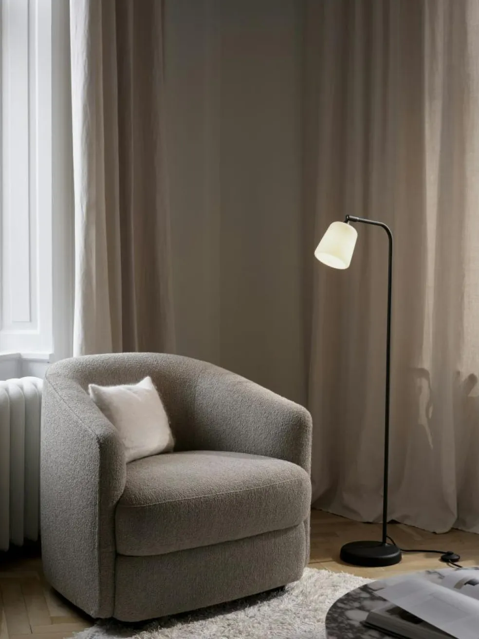Material Floor Lamp, White Opal Glass
