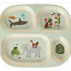 Melamine Plate With 4 Compartments, Mint Wildlife