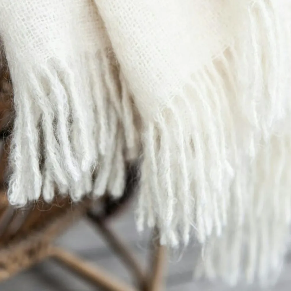 Mohair Blanket Rolled Fringe 130x170 cm, Olive Green