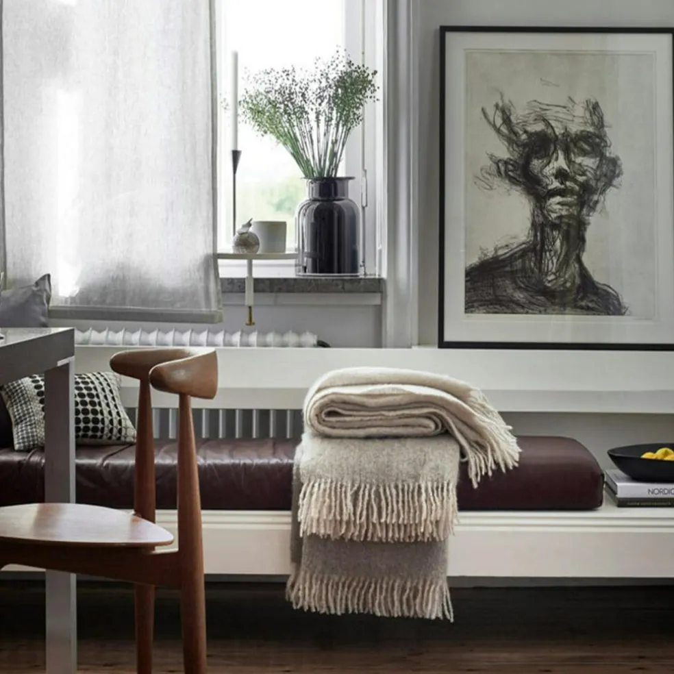 Mohair Blanket Rolled Fringe 130x170 cm, Olive Green