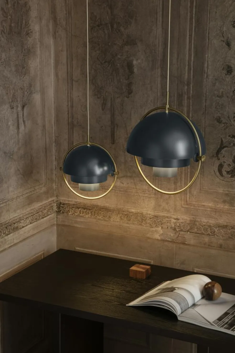 Multi-Lite Pendant 36 cm, Brass / Sea Grey Semi-matte