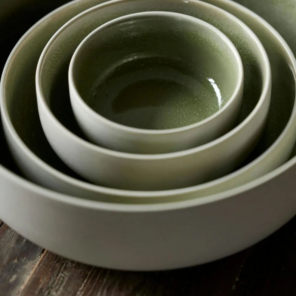 North Bowl 11 cm, Matte White/Shiny Moss