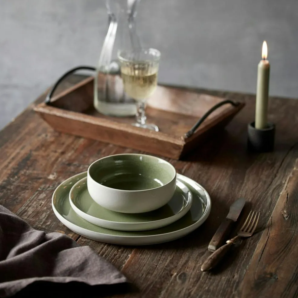 North Bowl 11 cm, Matte White/Shiny Moss