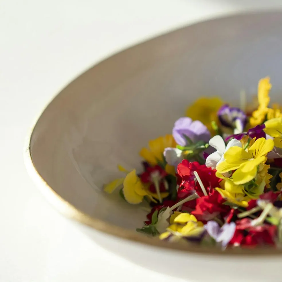 Nosse Ceramics Edge Bowl Ivory Gold, 25 cm