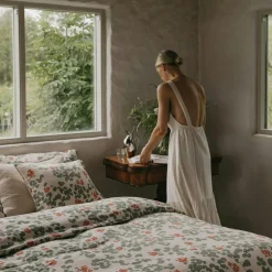 Pelargonium Muslin Bed Set, 150x210 + 50x60 cm