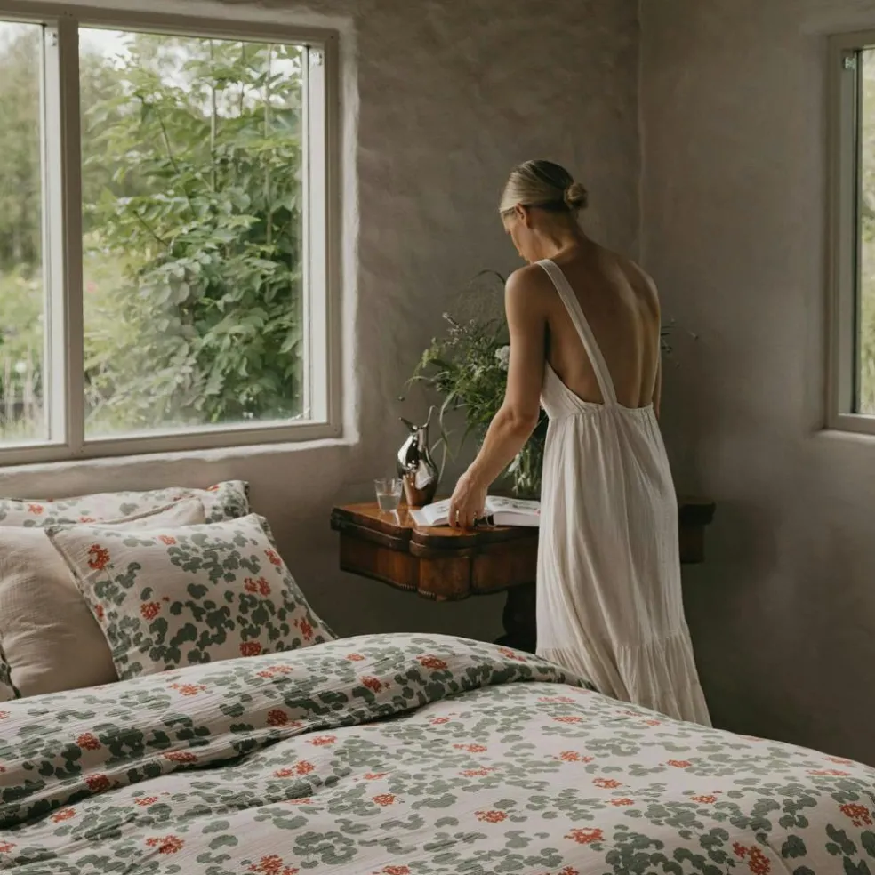 Pelargonium Muslin Bed Set, 150x210 + 50x60 cm