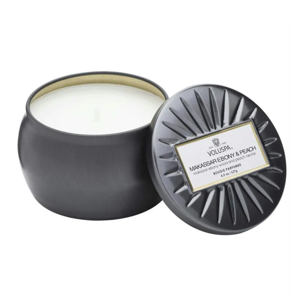 Petite Decorative Tin Candle, Makassar Ebony & Peach