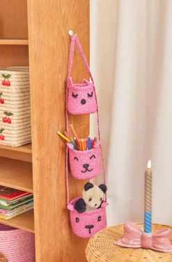 Raffia Hanging Storage With Animal Heads, Natural