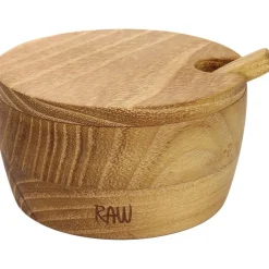 RAW Teak Salt Bowl With Lid & Spoon