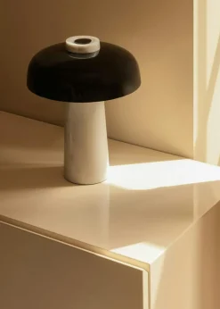 Reverse Table Lamp, Travertine / Bronzed Brass