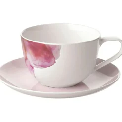 Rose Garden Breakfast Cup With Saucer, White / Pink