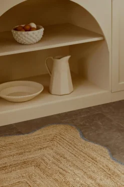 Scallop Jute Rug 75x200 cm, Misty Blue