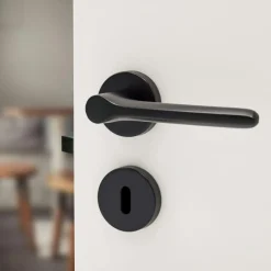 Sintra Door Handle With Keyhole, Matt Black