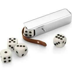 Sky Dice Case Game Container With Dices, Stainless Steel / Leather