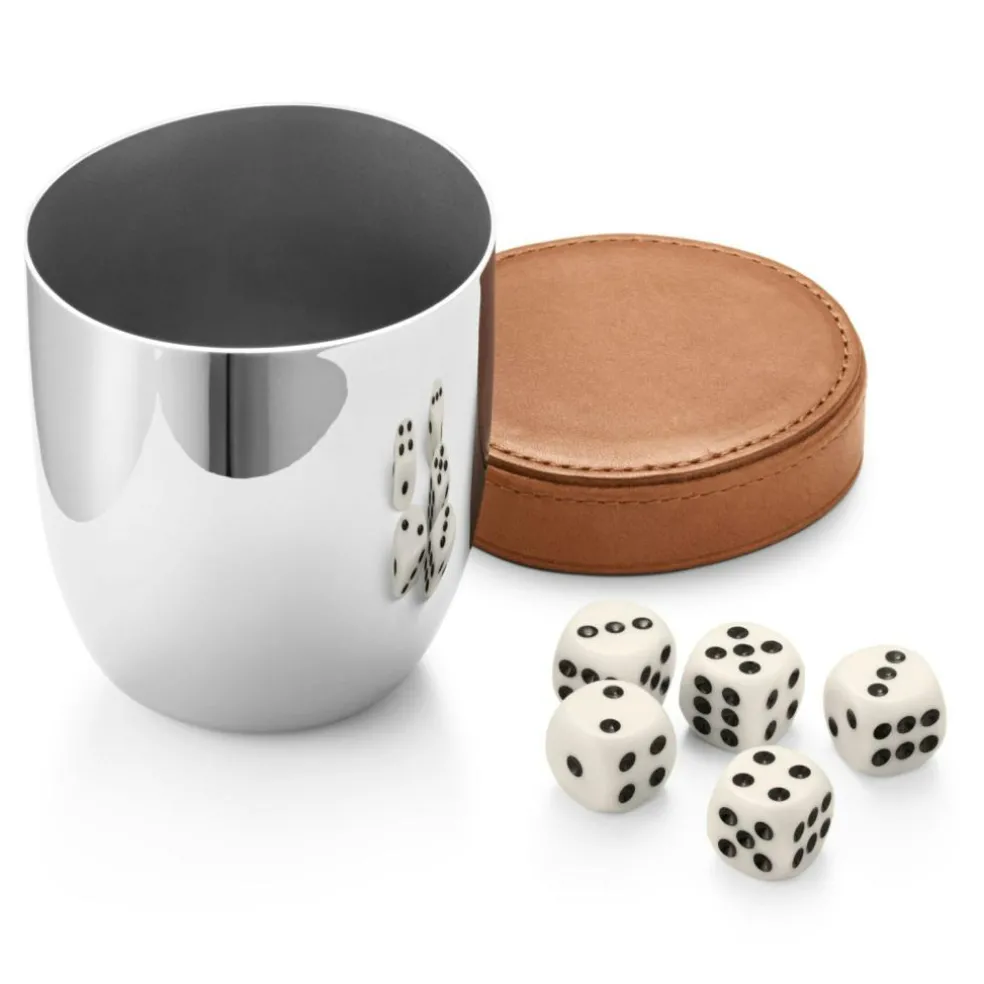 Sky Travel Set Game Cup With Five Dices, Stainless Steel / Leather