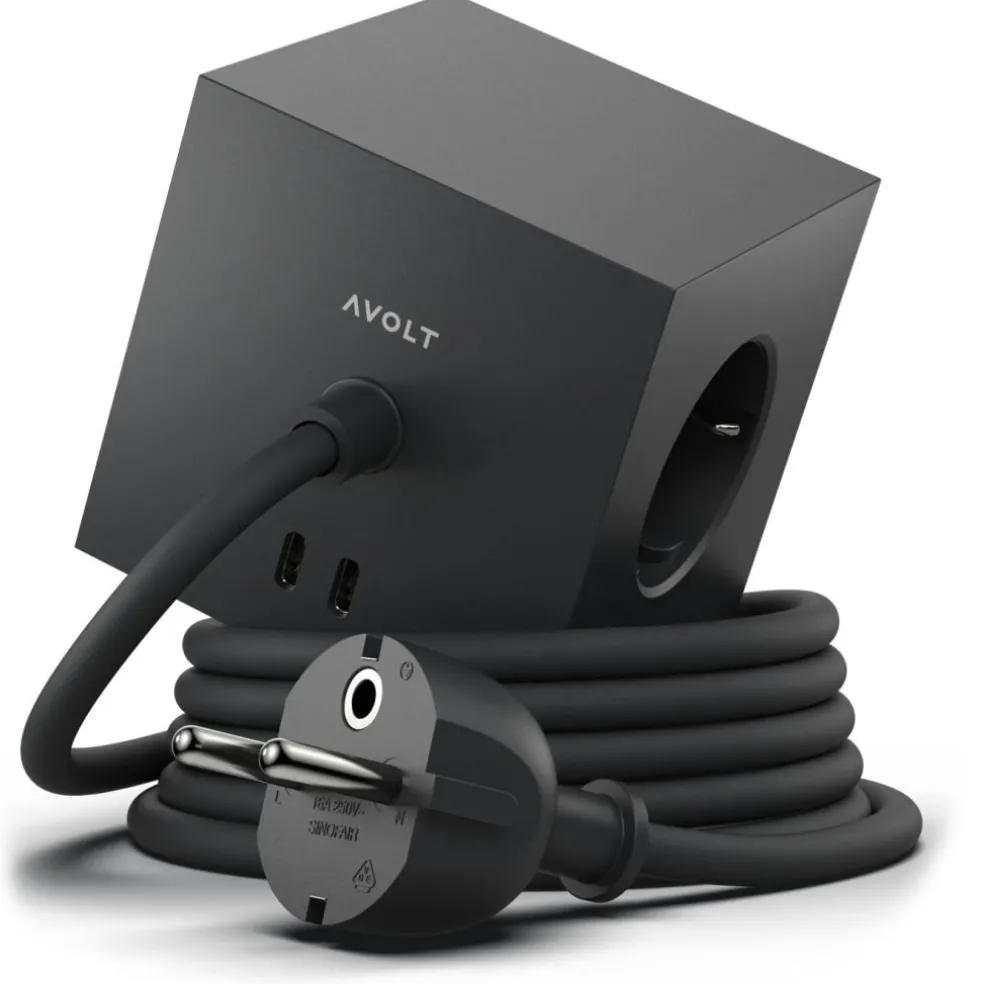 Square 1 Extension Cord With USB-C / Magnet 3 m, Stockholm Black