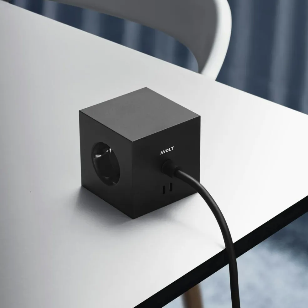 Square 1 Extension Cord With USB-C / Magnet 3 m, Stockholm Black